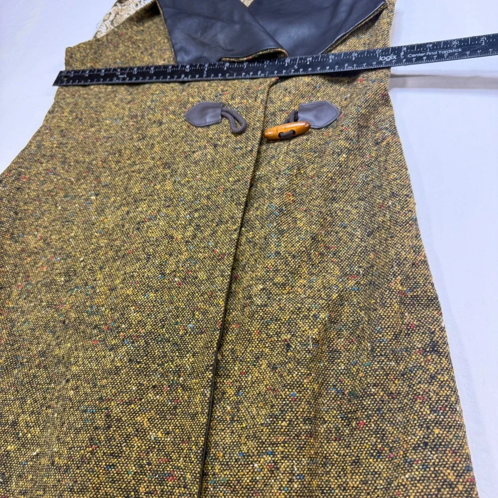 Monocracy Wool Blend Tweed Vest Mustard Yellow Faux Leather Collar Small MJC8002 - Picture 2 of 11